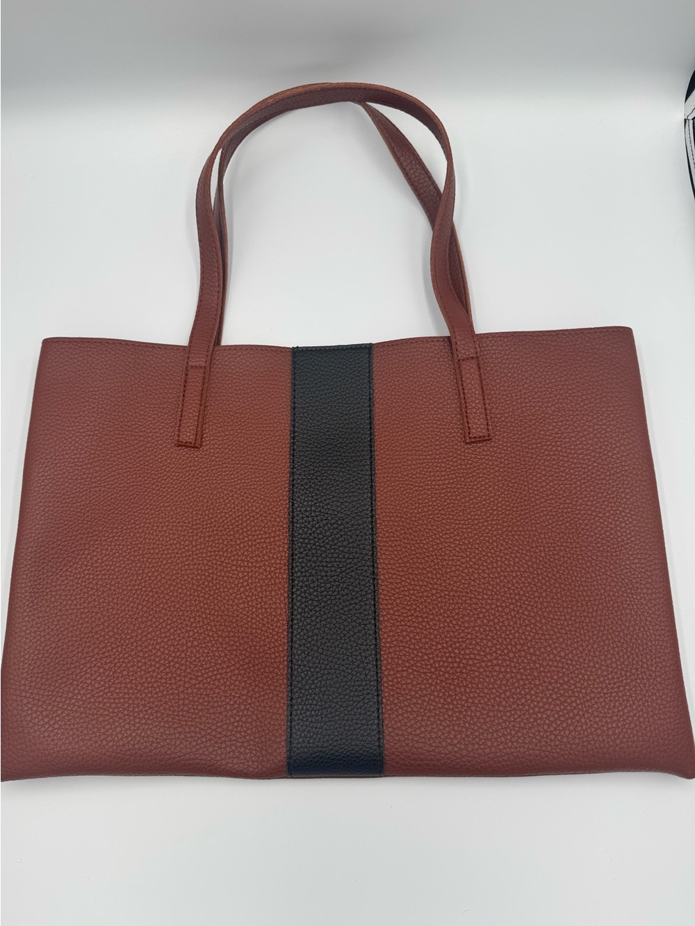 Vince Camuto Brown Black Stripe Vegan Leather Tote Laptop Bag Shopper Purse